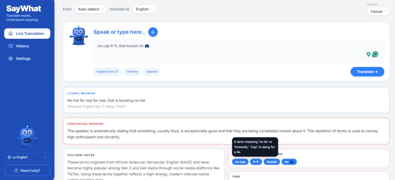 SayWhat – screenshot 1