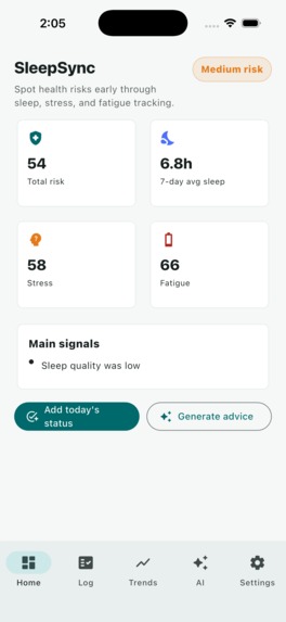 SleepSync Health and Sleep Risk Prevention System – screenshot 2