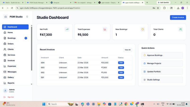 PGM Studio Management System with Website – screenshot 1