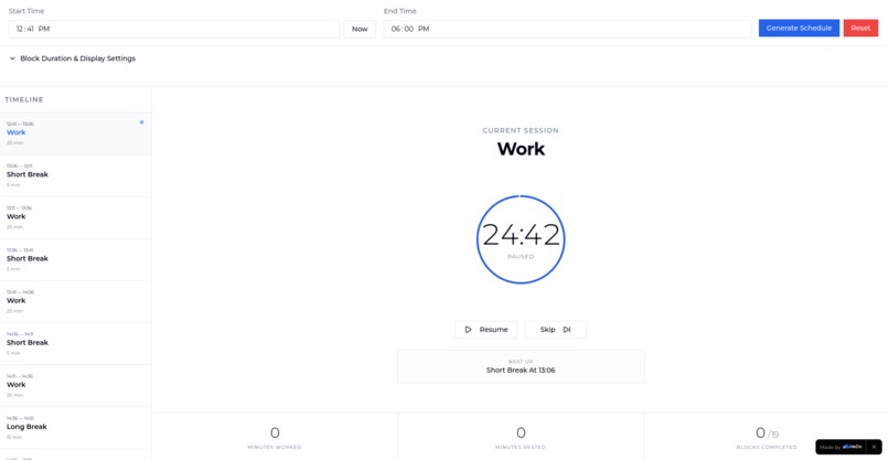 Pomodoro work block creator – screenshot 1