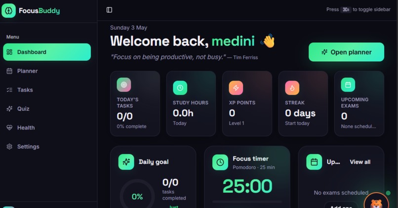 FocusBuddy — AI-Powered Productivity Assistant for Students – screenshot 2