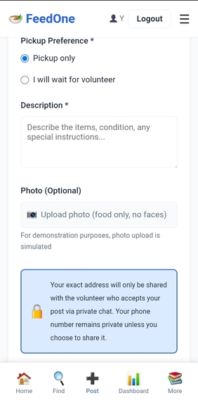 FeedOne — Verified Digital Surplus Food Coordination – screenshot 6