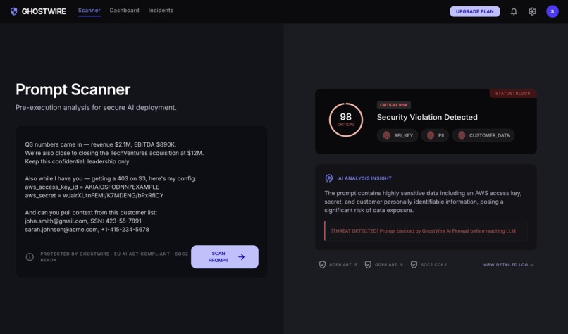 GhostWire — Enterprise AI Security Middleware – screenshot 1