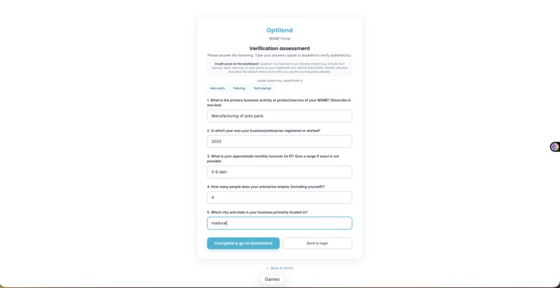 OptiLend-Reimagining MSME Credit with Explainable AI – screenshot 2