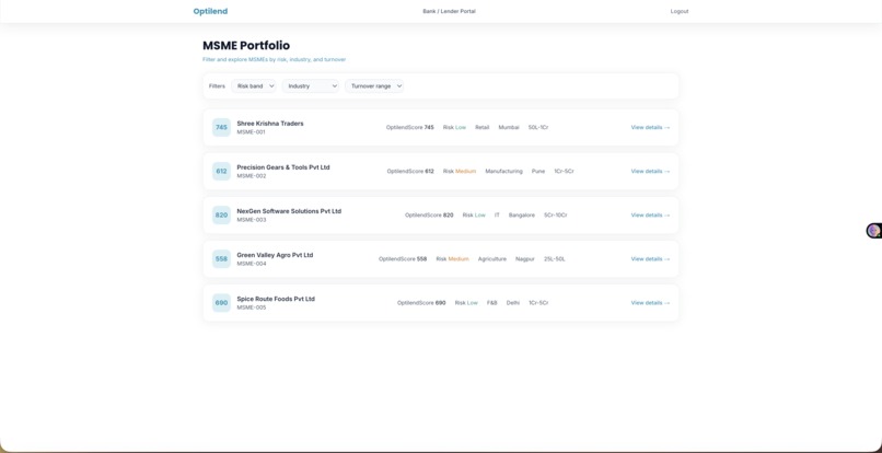 OptiLend-Reimagining MSME Credit with Explainable AI – screenshot 10
