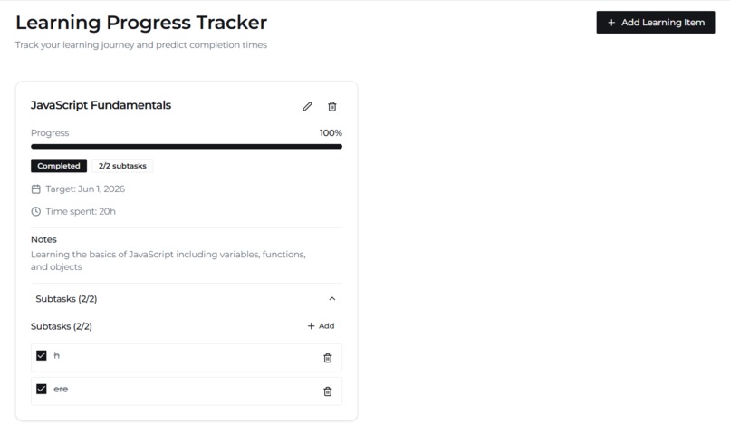 Learning tracker – screenshot 1