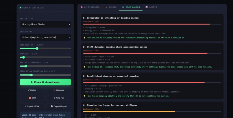 PhysiX AI — Simulation Stability Lab – screenshot 1