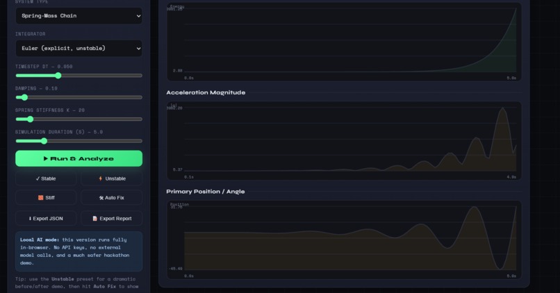 PhysiX AI — Simulation Stability Lab – screenshot 2