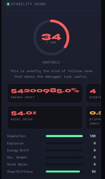 PhysiX AI — Simulation Stability Lab – screenshot 3