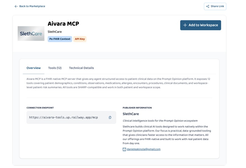 Aivara MCP: FHIR Clinical Data Tools for Healthcare Agents – screenshot 1