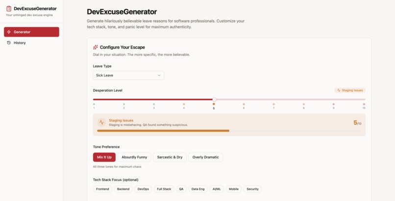 Corporate Leave Excuse Generator – screenshot 1