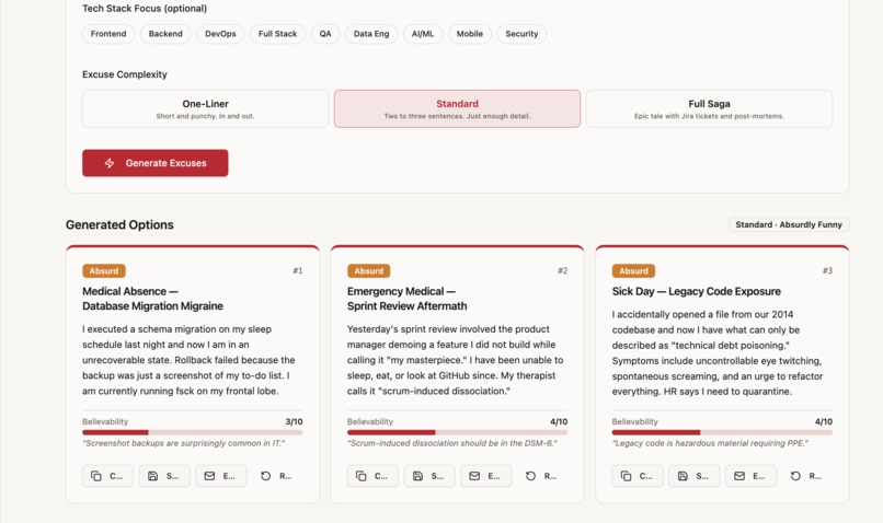 Corporate Leave Excuse Generator – screenshot 2