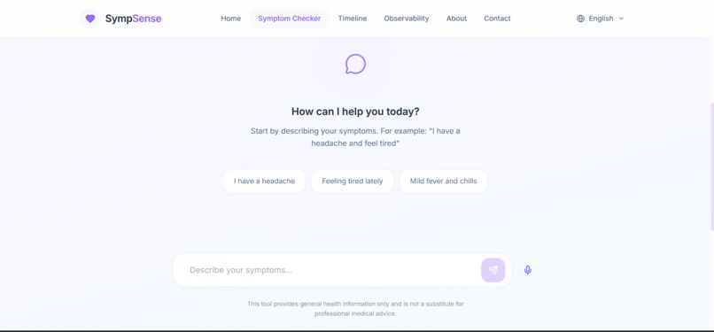 SympSense: Safe & Observable Health AI – screenshot 5