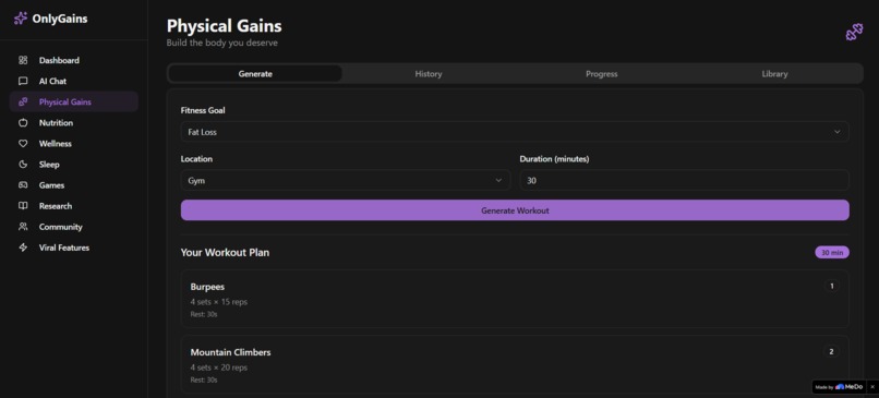 OnlyGains – screenshot 2