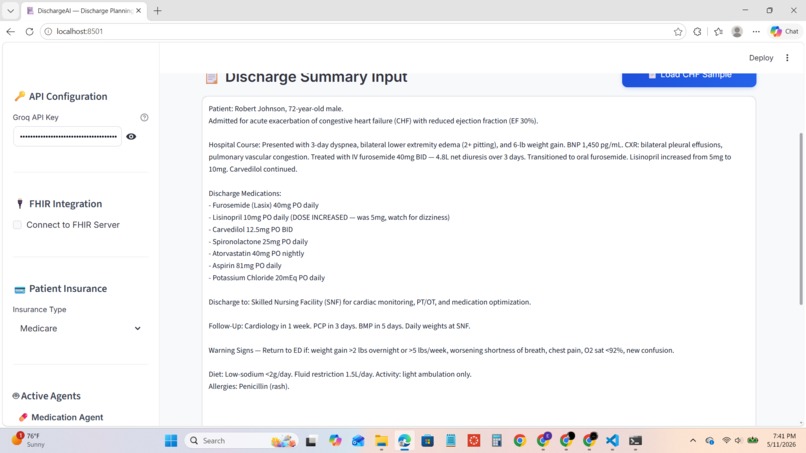 DischargeAI Multi-Agent FHIR Discharge Coordinator – screenshot 2