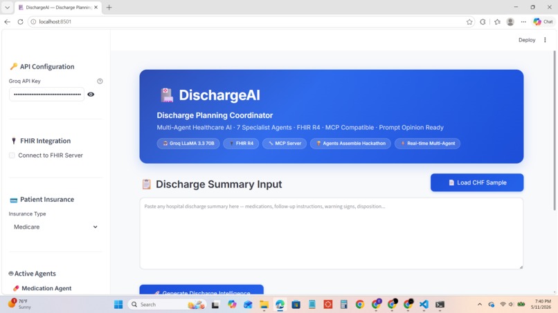 DischargeAI Multi-Agent FHIR Discharge Coordinator – screenshot 1