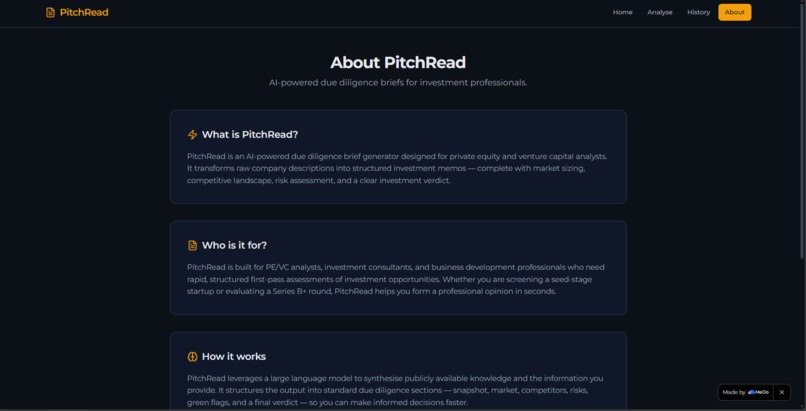 PitchRead | AI Due Diligence Briefs in 60 Seconds – screenshot 6