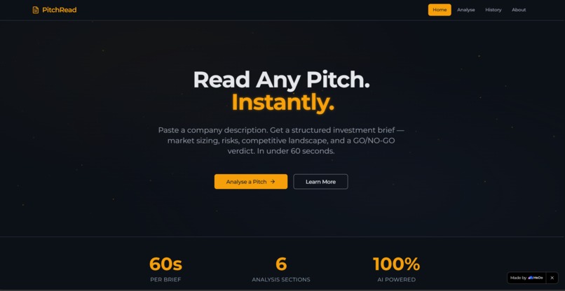 PitchRead | AI Due Diligence Briefs in 60 Seconds – screenshot 1