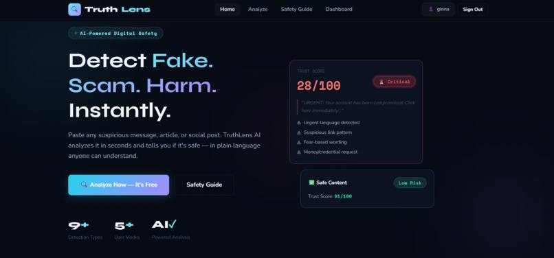 AI-powered Digital Safety Website (TruthLens AI) – screenshot 1