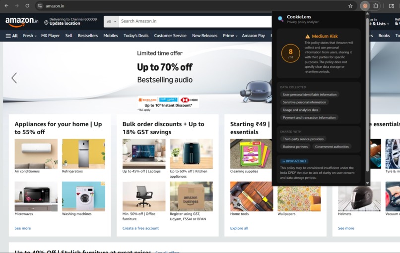 CookieLens: Know Before You Accept – screenshot 1