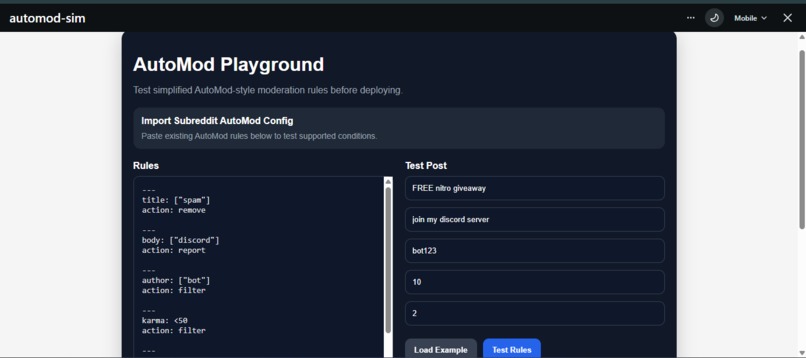 AutoMod Playground – screenshot 2