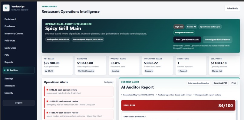 Vendora AI Restaurant Auditor – screenshot 1