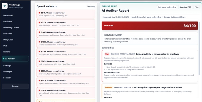 Vendora AI Restaurant Auditor – screenshot 4