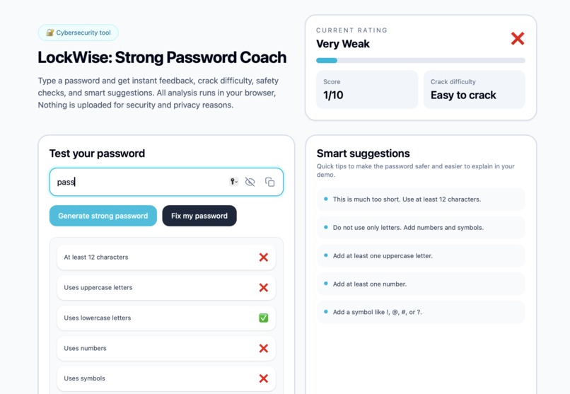 LockWise: Strong Password Coach – screenshot 1