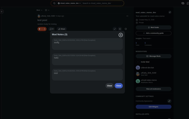 ModNotes Memo: Rationale at the Point of Decision – screenshot 2