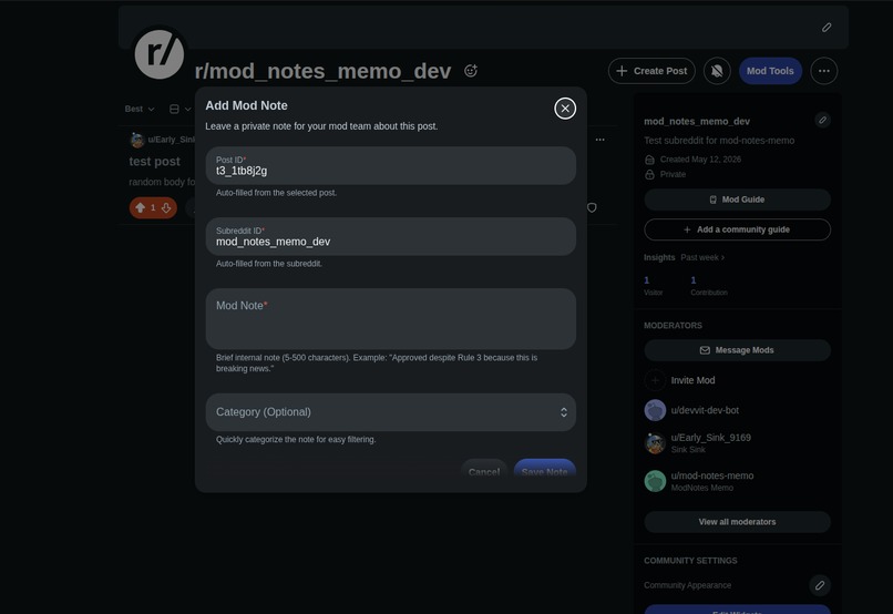ModNotes Memo: Rationale at the Point of Decision – screenshot 1