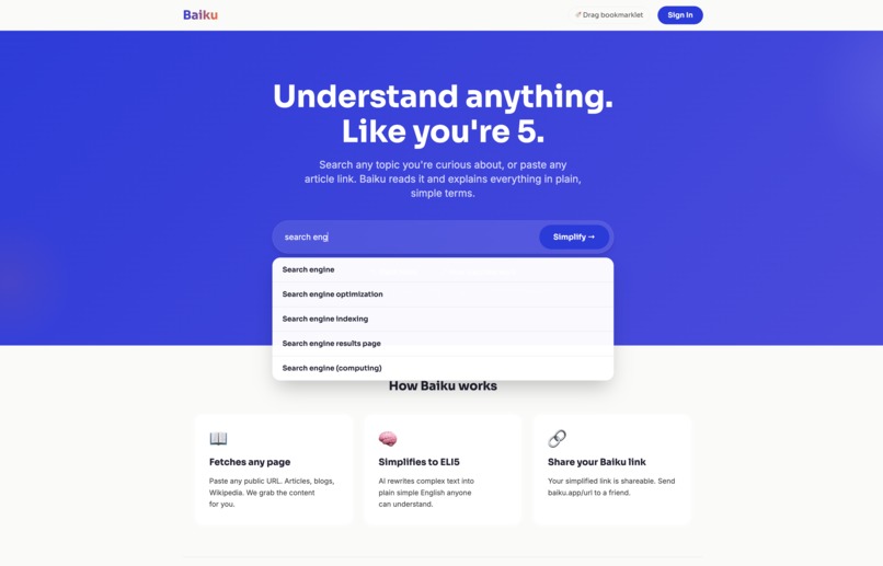 Baiku - Understand anything. Like you're 5. – screenshot 1