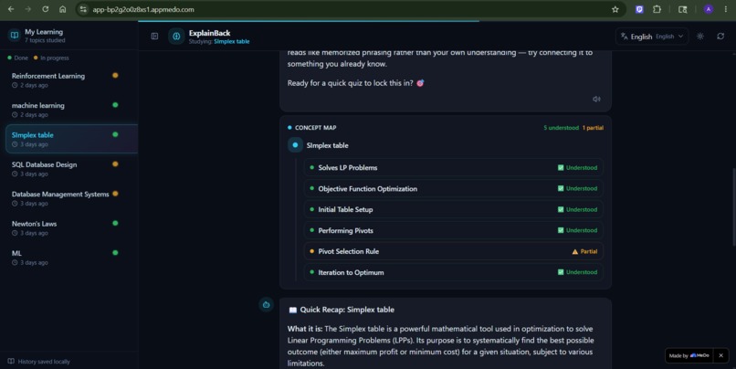 ExplainBack Learning Tool – screenshot 1