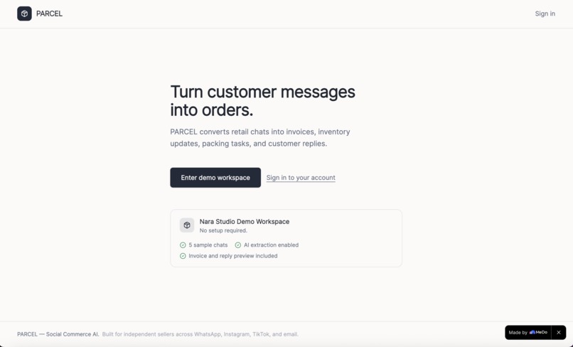 Parcel-Parse Ambiguous Retail Chats into Executable Logistic – screenshot 1