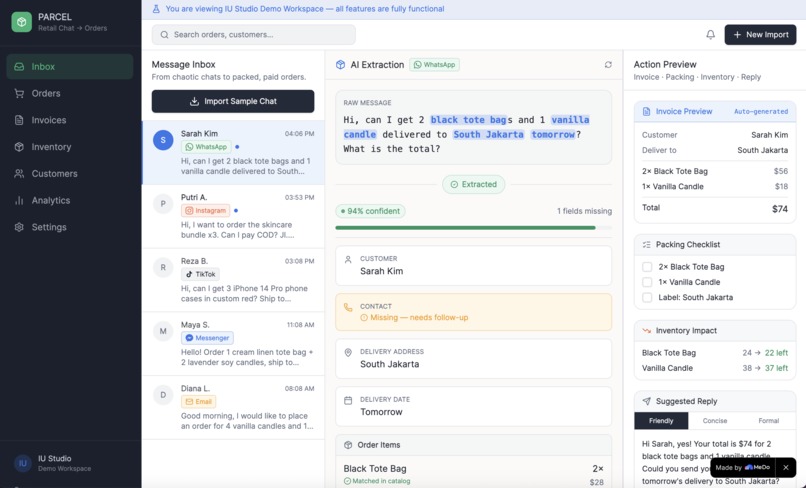 Parcel-Parse Ambiguous Retail Chats into Executable Logistic – screenshot 2
