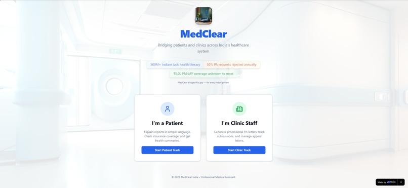 MedClear — India's Dual-Track Healthcare AI Platform – screenshot 1