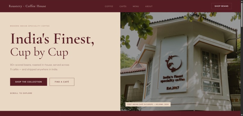 Roastery Cafe website – screenshot 1