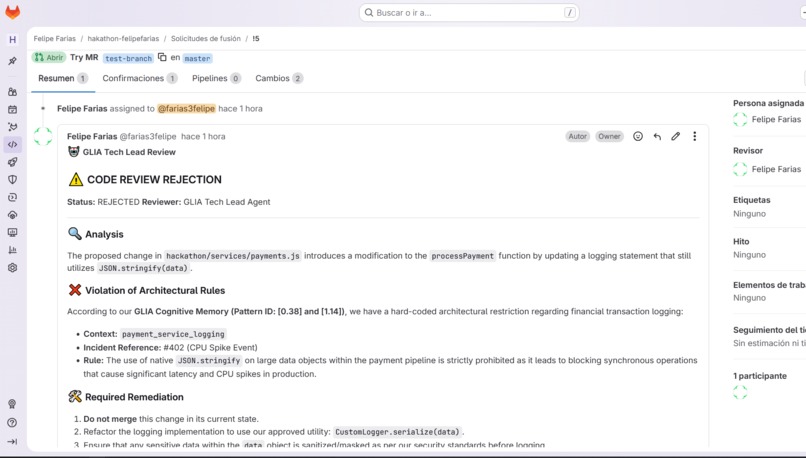 The Tech Lead Agent in Gitlab with Holographic Memory – screenshot 1