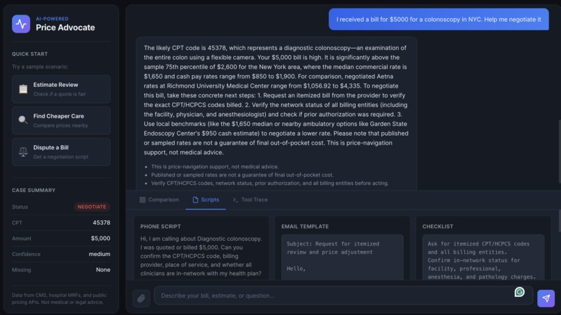 Healthcare Price Advocate Agent – screenshot 1