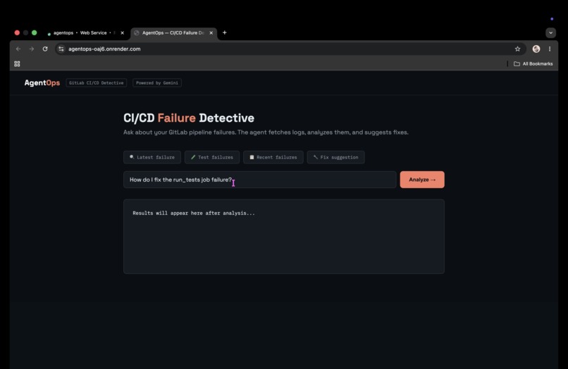 AgentOps — CI/CD Failure Detective – screenshot 1