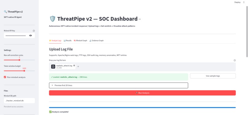 ThreatPipe v2: Autonomous SIFT IR Agent with MCP – screenshot 1