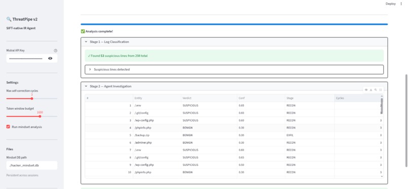 ThreatPipe v2: Autonomous SIFT IR Agent with MCP – screenshot 2
