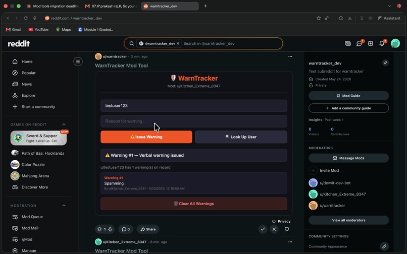 WarnTracker — Reddit Mod Warning System – screenshot 1