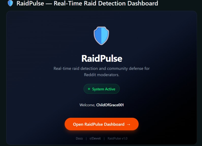 RaidPulse — Real-Time Raid Detection for Reddit – screenshot 1