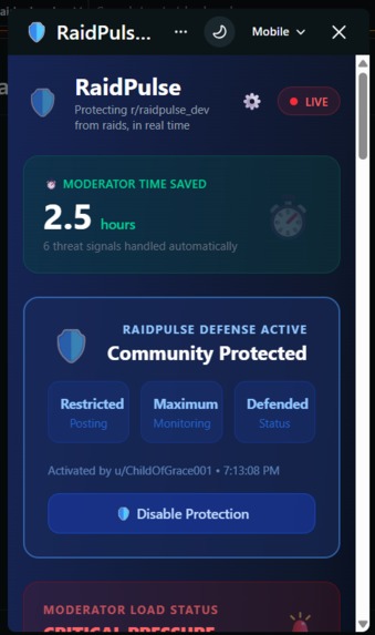 RaidPulse — Real-Time Raid Detection for Reddit – screenshot 5