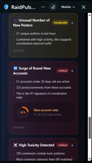RaidPulse — Real-Time Raid Detection for Reddit – screenshot 10