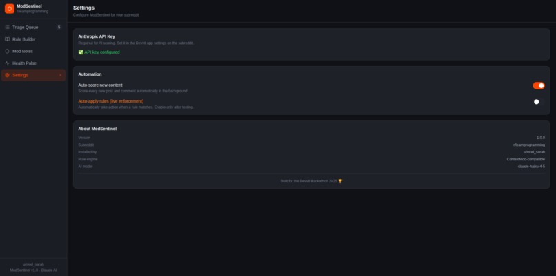 ModSentinel - AI Powered Reddit Moderation Command Center – screenshot 5
