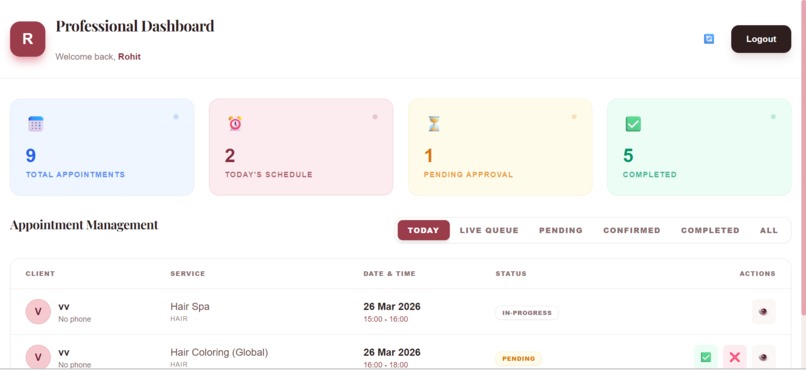Beauty Parlour Appointment Slot and Live Queue based System – screenshot 3