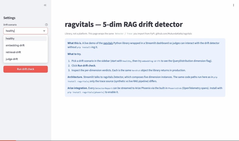 ragvitals: RAG drift agent for Gemini – screenshot 1