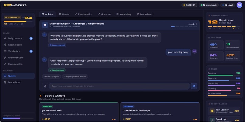 XP Learn — Gamified AI Tutor + English Speaking Coach – screenshot 1
