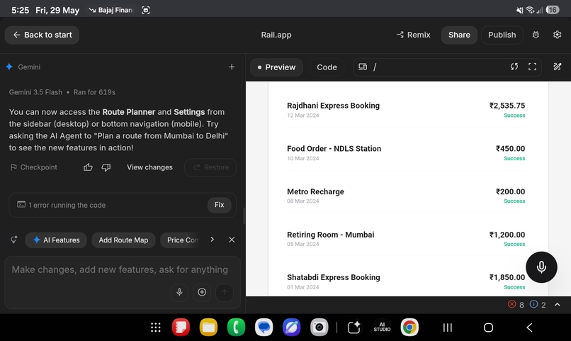 Rail app – screenshot 1
